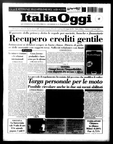 Italia oggi : quotidiano di economia finanza e politica